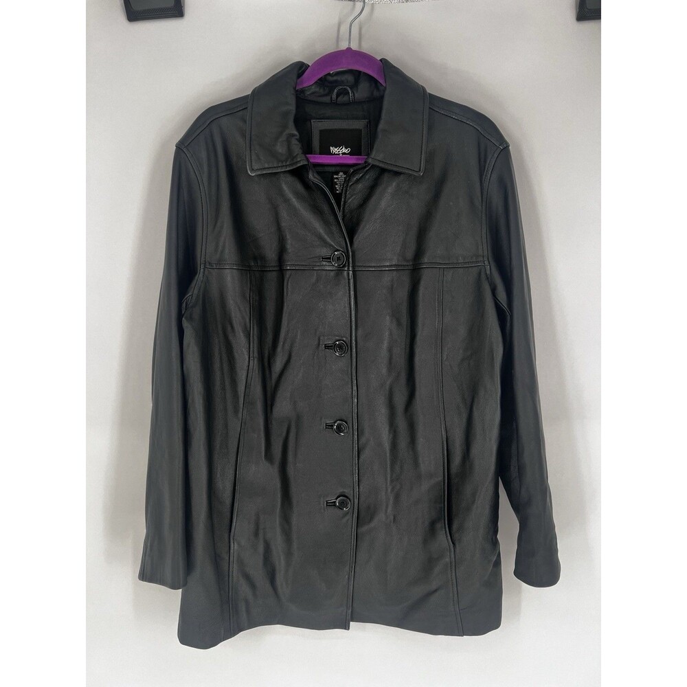 Mossimo Womens 16W Genuine Leather Black Car Coat Jacket READ Y2K Plus Size